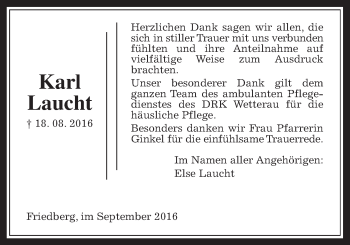Traueranzeige von Karl Laucht von Wetterauer Zeitung, Wetterauer Zeitung