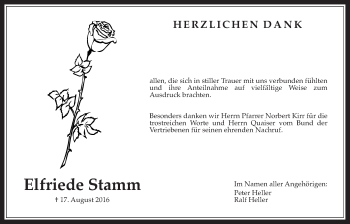 Traueranzeige von Elfriede Stamm von Wetterauer Zeitung, Wetterauer Zeitung