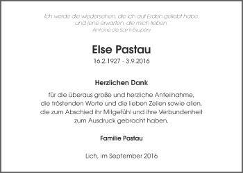 Traueranzeige von Else Pastau von Licher Wochenblatt, Licher Wochenblatt, Licher Wochenblatt