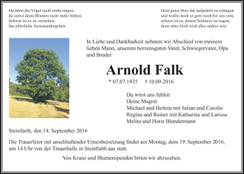 Traueranzeige von Arnold Falk von Wetterauer Zeitung, Wetterauer Zeitung
