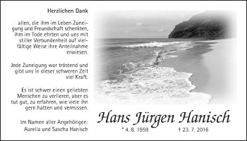 Traueranzeige von Hans-Jürgen Hanisch von Wetterauer Zeitung, Wetterauer Zeitung