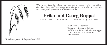 Traueranzeige von Erika und Georg Ruppel von Gießener Allgemeine, Alsfelder Allgemeine