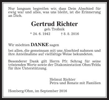 Traueranzeige von Gertrud Richter von Alsfelder Allgemeine
