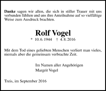 Traueranzeige von Rolf Vogel von Gießener Allgemeine, Alsfelder Allgemeine
