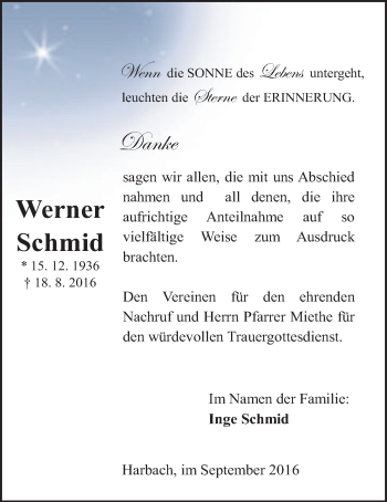 Traueranzeige von Werner Schmid von Gießener Allgemeine, Alsfelder Allgemeine