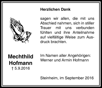 Traueranzeige von Mechthild Hofmann von Licher Wochenblatt, Licher Wochenblatt, Licher Wochenblatt
