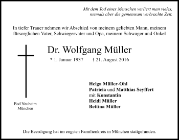 Traueranzeige von Wolfgang Müller von Wetterauer Zeitung, Wetterauer Zeitung