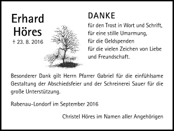 Traueranzeige von Erhard Höres von Allendorfer Mitteilungen, Rabenauer Zeitung