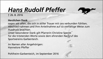 Traueranzeige von Hans Rudolf Pfeffer von Gießener Allgemeine, Alsfelder Allgemeine