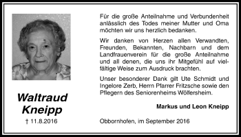 Traueranzeige von Waltraud Kneipp von Licher Wochenblatt, Licher Wochenblatt, Licher Wochenblatt