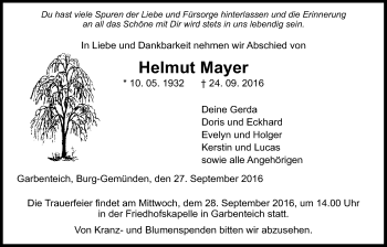 Traueranzeige von Helmut Mayer von Gießener Allgemeine, Alsfelder Allgemeine