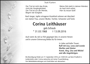 Traueranzeige von Corina Leithäuser von Gießener Allgemeine, Alsfelder Allgemeine