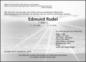 Traueranzeige von Edmund Rudel von Wetterauer Zeitung, Wetterauer Zeitung