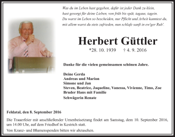 Traueranzeige von Herbert Güttler von Gießener Allgemeine, Alsfelder Allgemeine