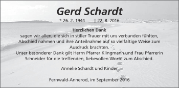 Traueranzeige von Gerd Schardt von Gießener Allgemeine, Alsfelder Allgemeine