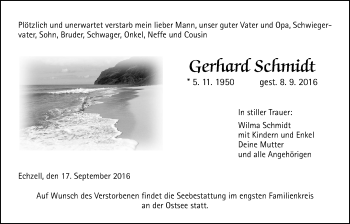 Traueranzeige von Gerhard Schmidt von Wetterauer Zeitung, Wetterauer Zeitung