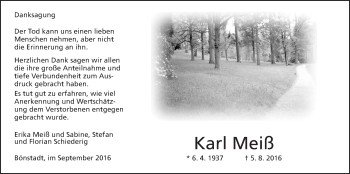 Traueranzeige von Karl Meiß von Wetterauer Zeitung, Wetterauer Zeitung