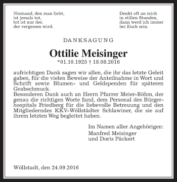 Traueranzeige von Ottilie Meisinger von Wetterauer Zeitung, Wetterauer Zeitung