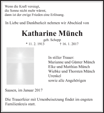 Traueranzeige von Katharine Münch von Giessener Allgemeine, Alsfelder Allgemeine