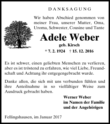 Traueranzeige von Adele Weber von Giessener Allgemeine, Alsfelder Allgemeine