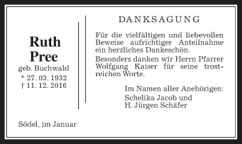 Traueranzeige von Ruth Pree von Wetterauer Zeitung, Wetterauer Zeitung
