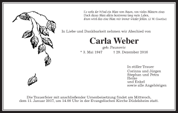 Traueranzeige von Carla Weber von Wetterauer Zeitung, Wetterauer Zeitung