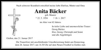 Traueranzeige von Anita Bäcker von Gießener Allgemeine, Alsfelder Allgemeine