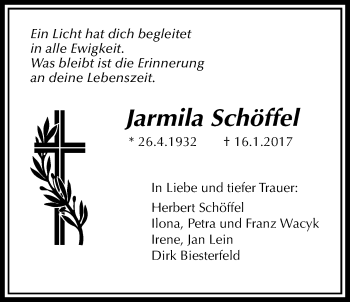 Traueranzeige von Jarmila Schöffel von Licher Wochenblatt, Licher Wochenblatt, Licher Wochenblatt