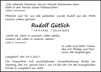 Traueranzeige von Rudolf Gütlich von Licher Wochenblatt, Licher Wochenblatt, Licher Wochenblatt
