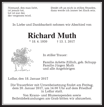 Traueranzeige von Richard Muth von Gießener Allgemeine, Alsfelder Allgemeine