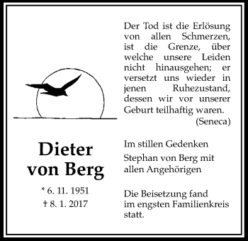 Traueranzeige von Dieter von Berg von Wetterauer Zeitung, Wetterauer Zeitung