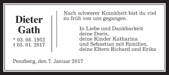 Traueranzeige von Dieter Gath von Gießener Allgemeine, Alsfelder Allgemeine