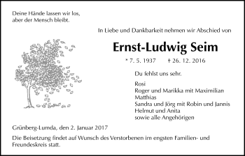 Traueranzeige von Ernst-Ludwig Seim von Gießener Allgemeine, Alsfelder Allgemeine