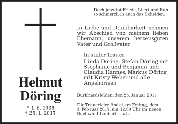 Traueranzeige von Helmut Döring von Giessener Allgemeine, Alsfelder Allgemeine