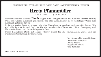 Traueranzeige von Herta Pfannmüller von Giessener Allgemeine, Alsfelder Allgemeine