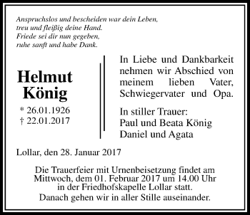 Traueranzeige von Helmut König von Giessener Allgemeine, Alsfelder Allgemeine