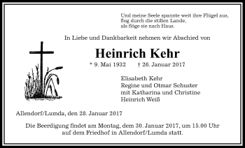 Traueranzeige von Heinrich Kehr von Giessener Allgemeine, Alsfelder Allgemeine