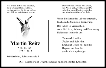 Traueranzeige von Martin Reitz von Wetterauer Zeitung, Wetterauer Zeitung