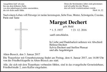 Traueranzeige von Margot Dechert von Gießener Allgemeine, Alsfelder Allgemeine