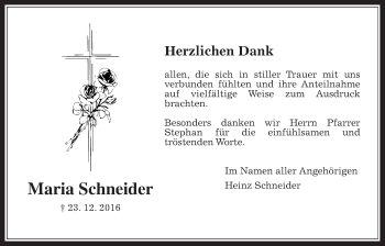 Traueranzeige von Maria Schneider von Wetterauer Zeitung, Wetterauer Zeitung