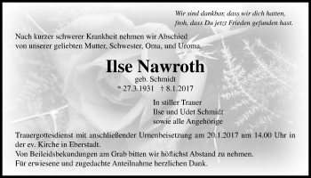 Traueranzeige von Ilse Nawroth von Licher Wochenblatt
