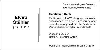 Traueranzeige von Elvira Stühler von Giessener Allgemeine, Alsfelder Allgemeine