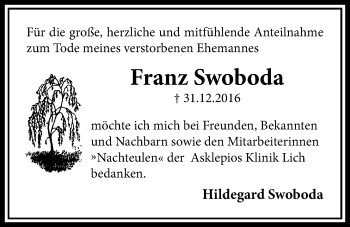 Traueranzeige von Franz Swoboda von Licher Wochenblatt, Licher Wochenblatt, Licher Wochenblatt