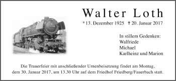 Traueranzeige von Walter Loth von Wetterauer Zeitung, Wetterauer Zeitung
