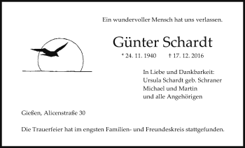 Traueranzeige von Günter Schardt von Gießener Allgemeine, Alsfelder Allgemeine