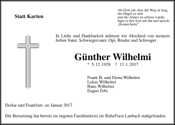 Traueranzeige von Günther Wilhelmi von Giessener Allgemeine, Alsfelder Allgemeine