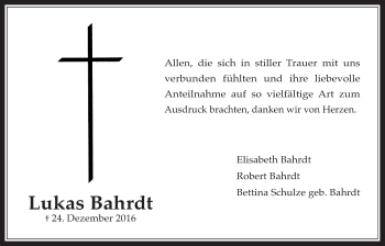 Traueranzeige von Lukas Bahrdt von Wetterauer Zeitung, Wetterauer Zeitung