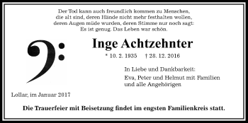 Traueranzeige von Inge Achtzehnter von Gießener Allgemeine, Alsfelder Allgemeine