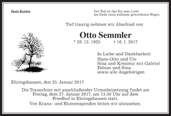 Traueranzeige von Otto Semmler von Alsfelder Allgemeine