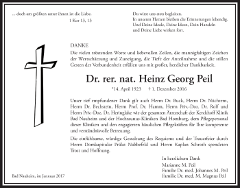 Traueranzeige von Heinz Georg Peil von Wetterauer Zeitung, Wetterauer Zeitung